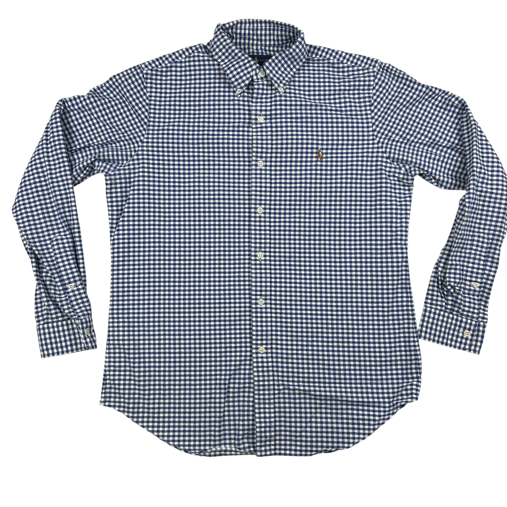 Ralph Lauren Shirt Mens Medium Blue White Gingham Button Down Classic Fit